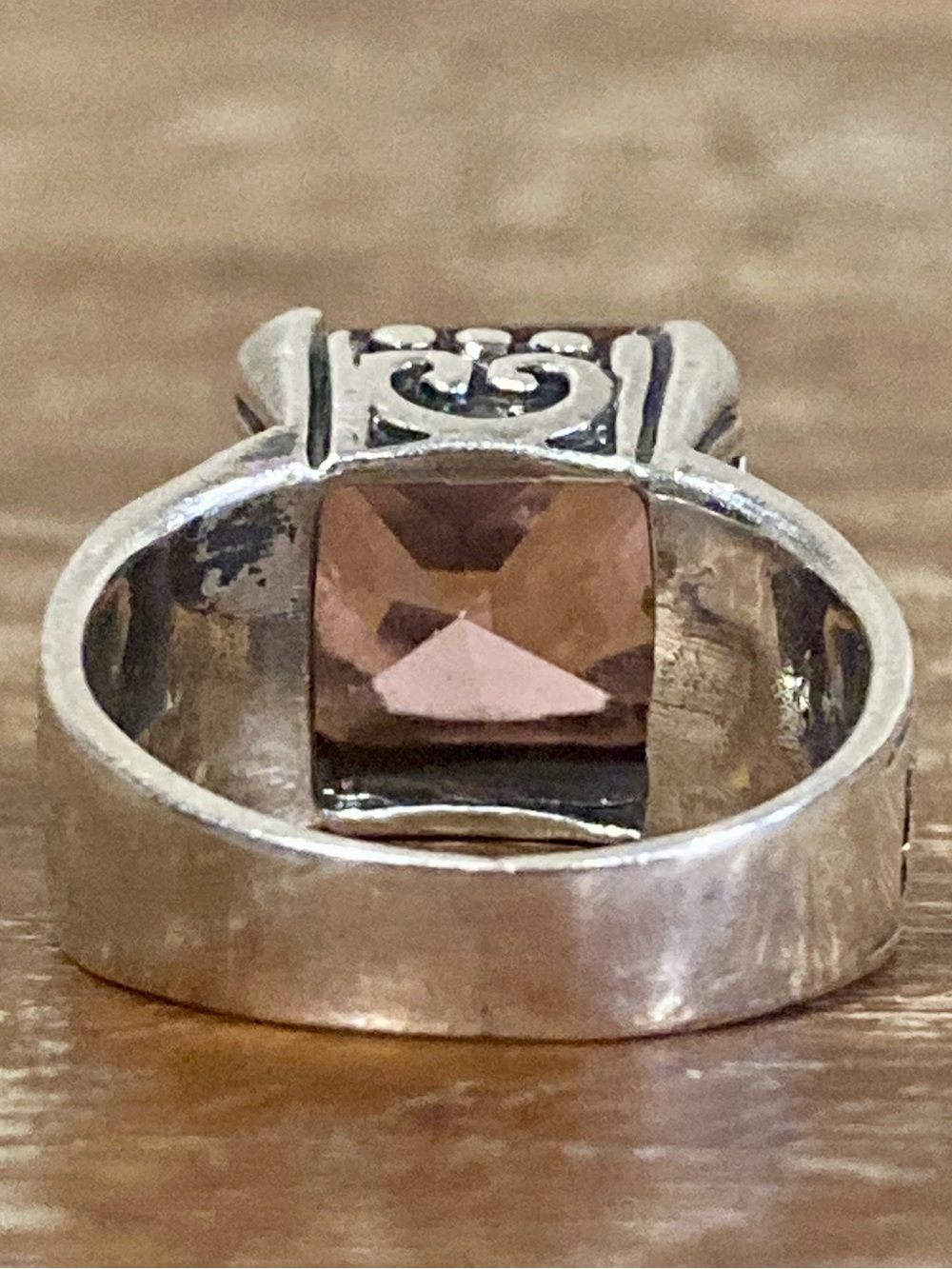 Silver Tone Statement Ring with Square Pink Gemstone • Size 6.25 - Picture 4 of 13